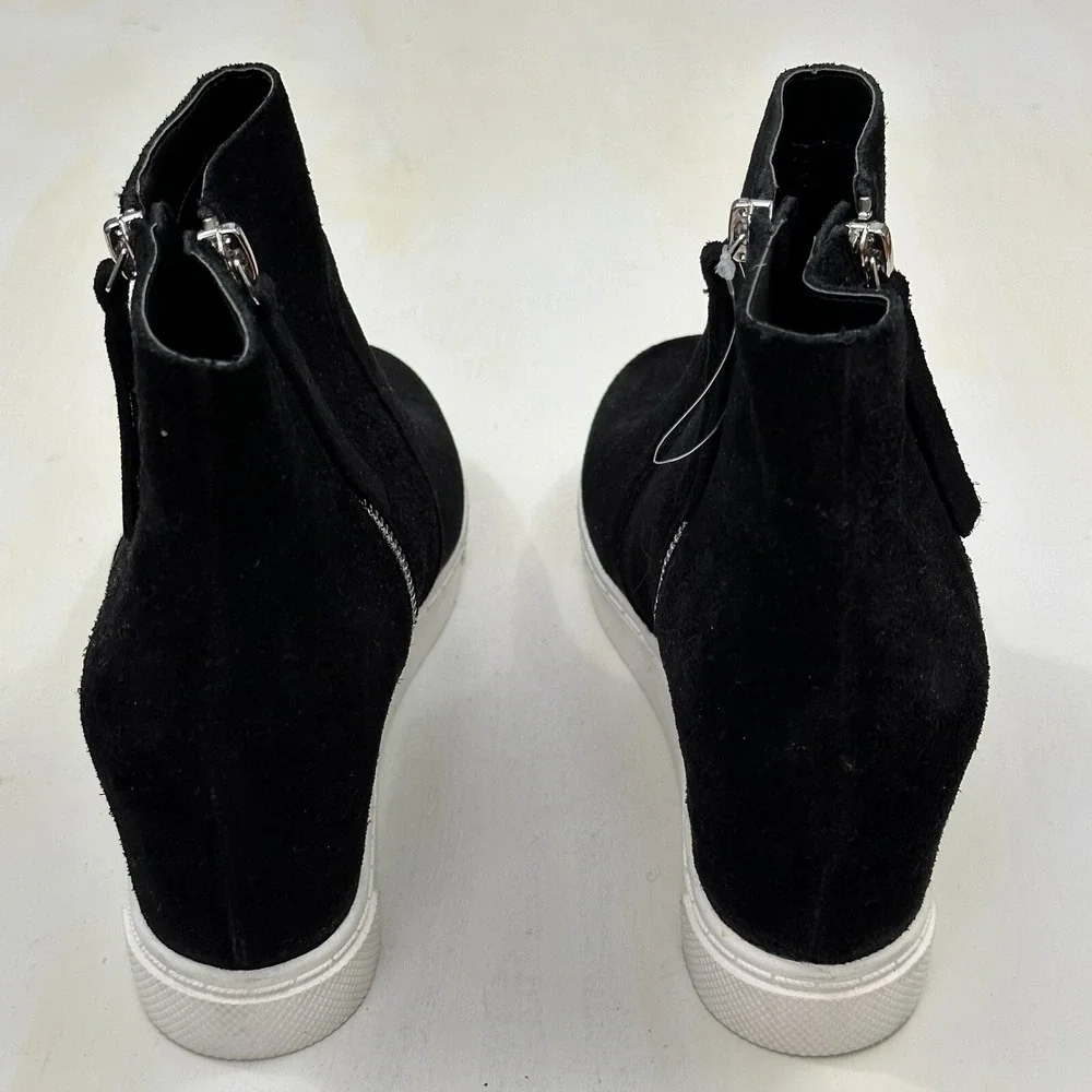New Steve Madden Saidi‎ Zip Up Boots Women 9.5 Black Suede Platform Shoes Wedge